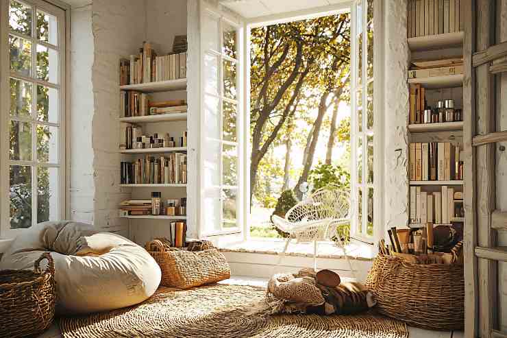 Salotto con librerie ad angolo