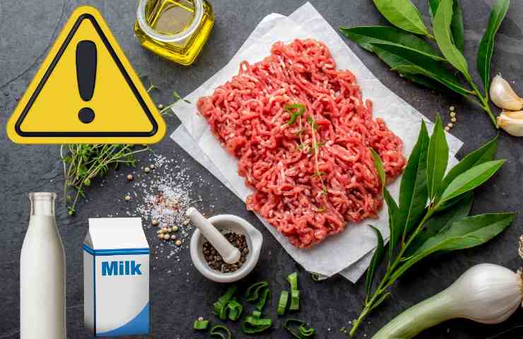 carne, simbolo attenzione e latte