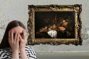 muffa, quadro, donna che si nasconde il viso