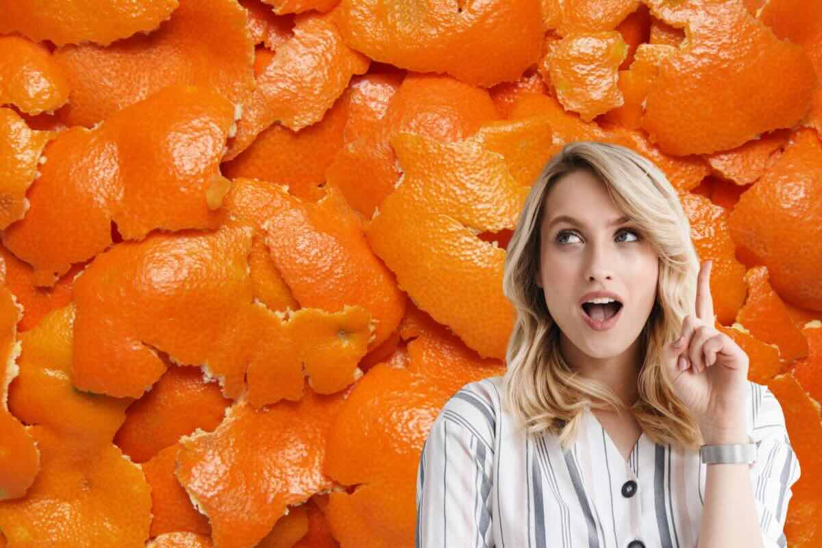 Bucce d'arancia, donna sorridente con dito alzato