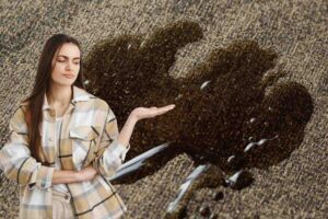 Macchia d'olio, donna indica corrucciata