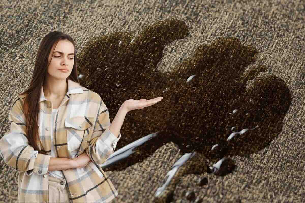 Macchia d'olio, donna indica corrucciata