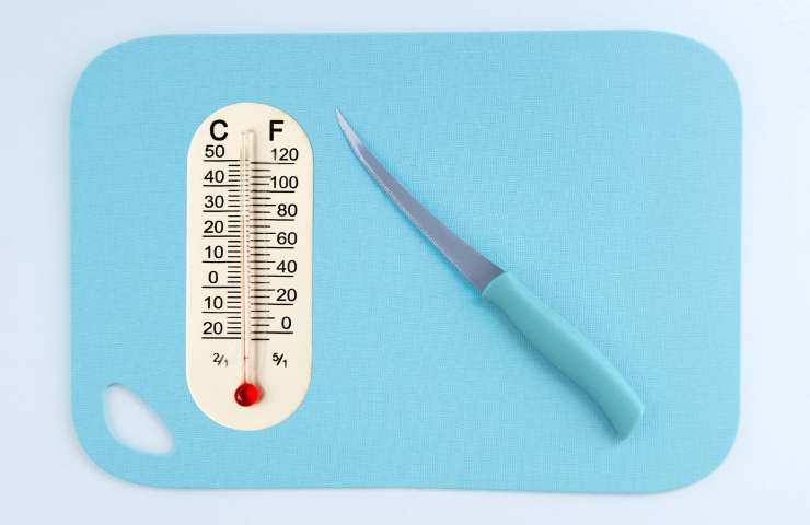 tagliere in plastica con termometro della temperatura